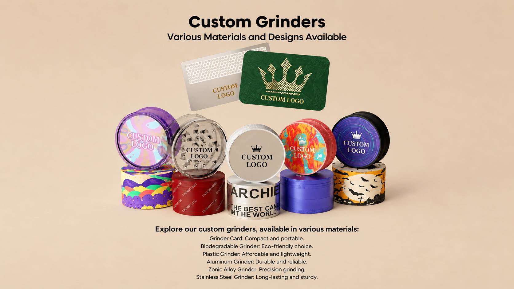 biodegradable herb grinder with logo